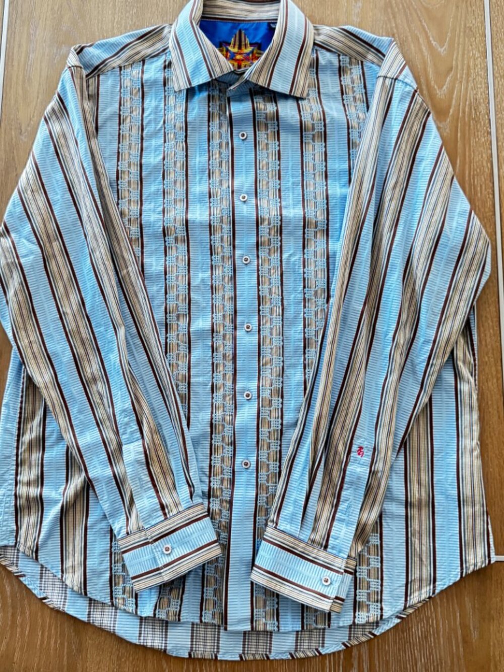 Robert Graham Dress Shirt XL Embroidered Striped Long Sleeve Colorful Cotton